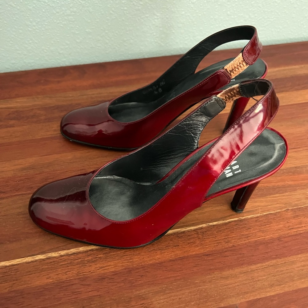 Stuart Weitzman Red Patent Leather Slingback shoes, Sz 6B